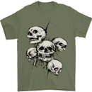 5 Skulls Demons Biker Gothic Heavy Metal Mens T-Shirt Cotton Gildan Military Green
