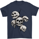 5 Skulls Demons Biker Gothic Heavy Metal Mens T-Shirt Cotton Gildan Navy Blue
