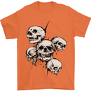 5 Skulls Demons Biker Gothic Heavy Metal Mens T-Shirt Cotton Gildan Orange