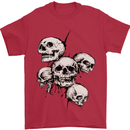 5 Skulls Demons Biker Gothic Heavy Metal Mens T-Shirt Cotton Gildan Red
