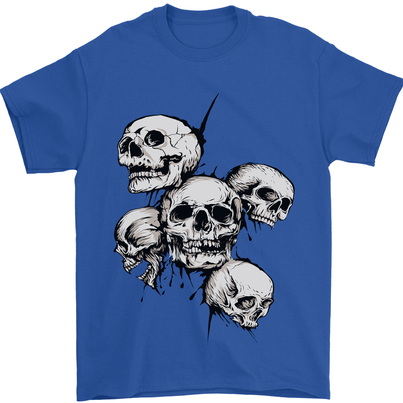 5 Skulls Demons Biker Gothic Heavy Metal Mens T-Shirt Cotton Gildan Royal Blue