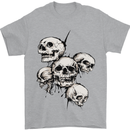 5 Skulls Demons Biker Gothic Heavy Metal Mens T-Shirt Cotton Gildan Sports Grey