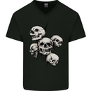 5 Skulls Demons Biker Gothic Heavy Metal Mens V-Neck Cotton T-Shirt Black