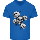5 Skulls Demons Biker Gothic Heavy Metal Mens V-Neck Cotton T-Shirt Royal Blue