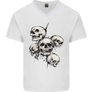 5 Skulls Demons Biker Gothic Heavy Metal Mens V-Neck Cotton T-Shirt White