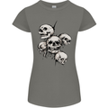 5 Skulls Demons Biker Gothic Heavy Metal Womens Petite Cut T-Shirt Charcoal