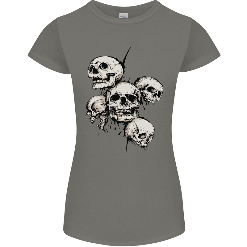 5 Skulls Demons Biker Gothic Heavy Metal Womens Petite Cut T-Shirt Charcoal