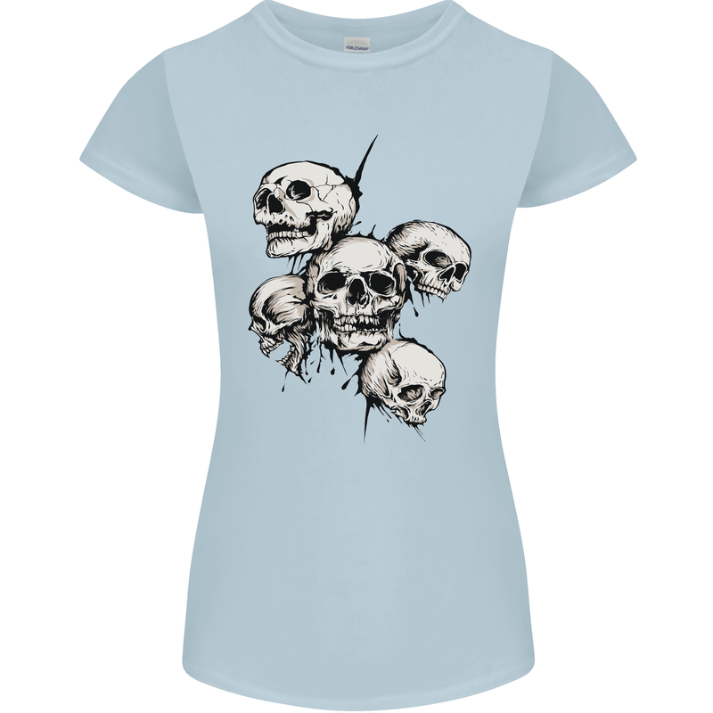 5 Skulls Demons Biker Gothic Heavy Metal Womens Petite Cut T-Shirt Light Blue