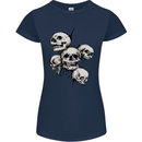 5 Skulls Demons Biker Gothic Heavy Metal Womens Petite Cut T-Shirt Navy Blue