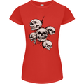 5 Skulls Demons Biker Gothic Heavy Metal Womens Petite Cut T-Shirt Red