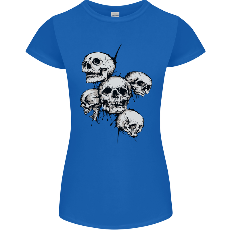5 Skulls Demons Biker Gothic Heavy Metal Womens Petite Cut T-Shirt Royal Blue