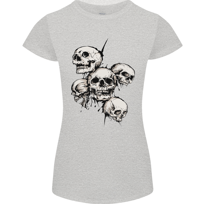 5 Skulls Demons Biker Gothic Heavy Metal Womens Petite Cut T-Shirt Sports Grey