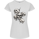 5 Skulls Demons Biker Gothic Heavy Metal Womens Petite Cut T-Shirt White