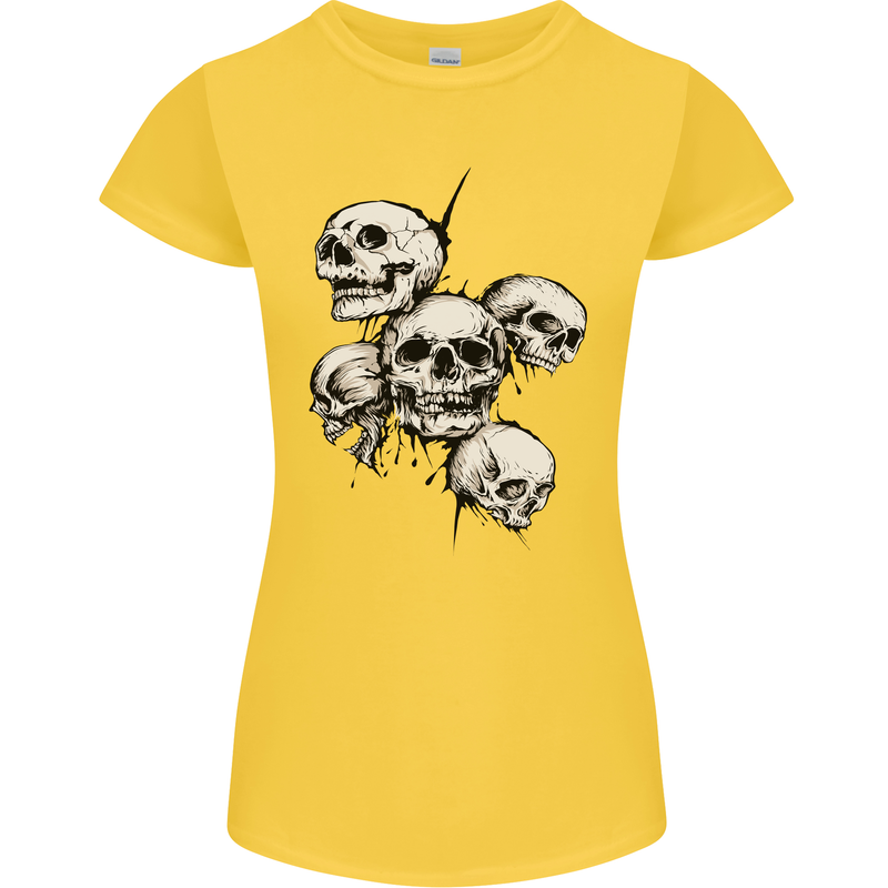 5 Skulls Demons Biker Gothic Heavy Metal Womens Petite Cut T-Shirt Yellow