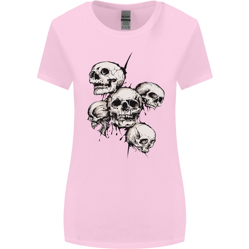5 Skulls Demons Biker Gothic Heavy Metal Womens Wider Cut T-Shirt Light Pink