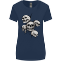 5 Skulls Demons Biker Gothic Heavy Metal Womens Wider Cut T-Shirt Navy Blue