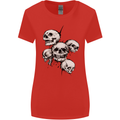 5 Skulls Demons Biker Gothic Heavy Metal Womens Wider Cut T-Shirt Red