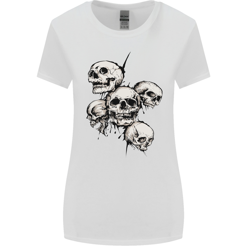 5 Skulls Demons Biker Gothic Heavy Metal Womens Wider Cut T-Shirt White