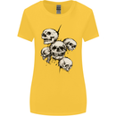 5 Skulls Demons Biker Gothic Heavy Metal Womens Wider Cut T-Shirt Yellow