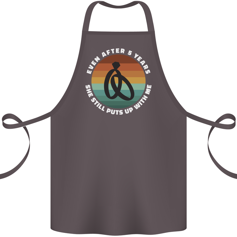5 Year Wedding Anniversary 5th Marriage Cotton Apron 100% Organic Dark Grey