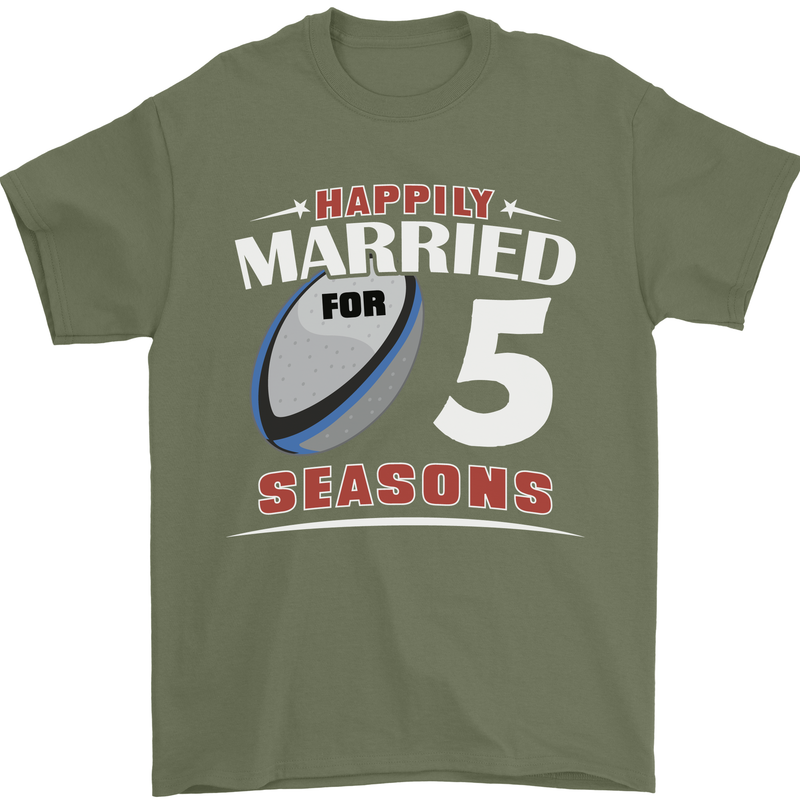 5 Year Wedding Anniversary 5th Rugby Mens T-Shirt 100% Cotton Military Green