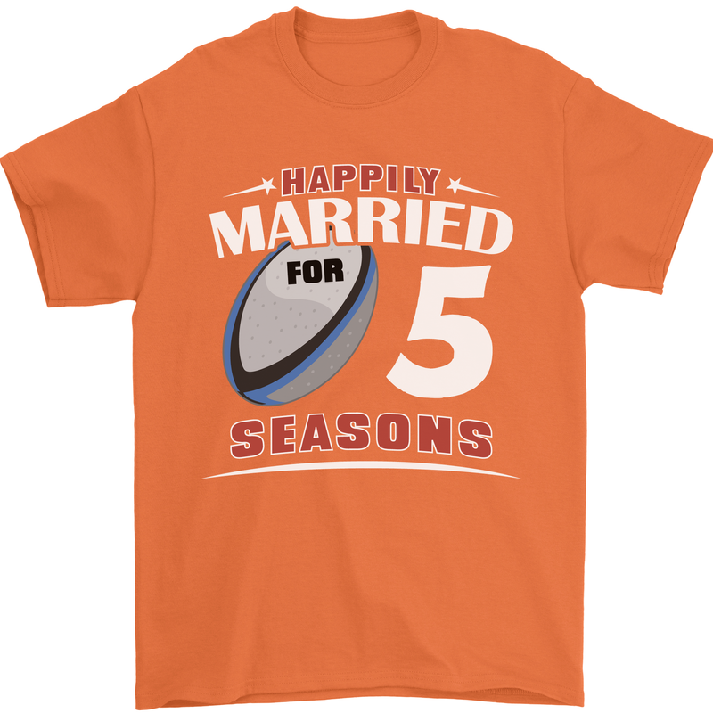 5 Year Wedding Anniversary 5th Rugby Mens T-Shirt 100% Cotton Orange