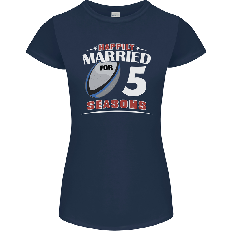 5 Year Wedding Anniversary 5th Rugby Womens Petite Cut T-Shirt Navy Blue