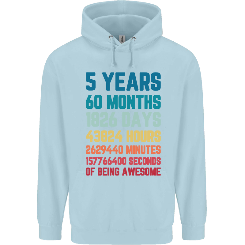 5th Birthday 5 Year Old Childrens Kids Hoodie Light Blue