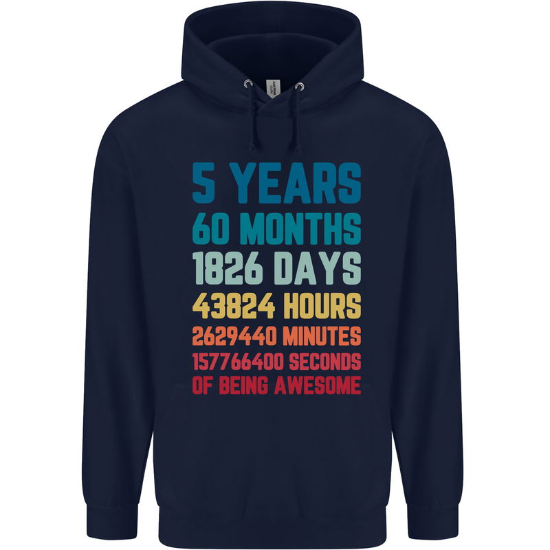 5th Birthday 5 Year Old Childrens Kids Hoodie Navy Blue