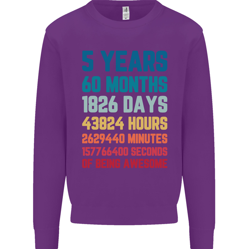 5th Birthday 5 Year Old Kids Sweatshirt Jumper Purple