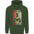 5th Birthday 5 Year Old Level Up Gamming Childrens Kids Hoodie Forest Green