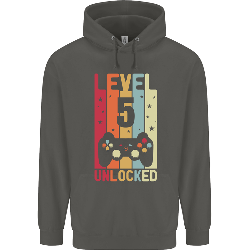5th Birthday 5 Year Old Level Up Gamming Childrens Kids Hoodie Storm Grey
