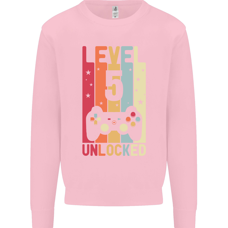 5th Birthday 5 Year Old Level Up Gamming Kids Sweatshirt Jumper Light Pink