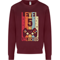5th Birthday 5 Year Old Level Up Gamming Kids Sweatshirt Jumper Maroon