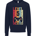 5th Birthday 5 Year Old Level Up Gamming Kids Sweatshirt Jumper Navy Blue