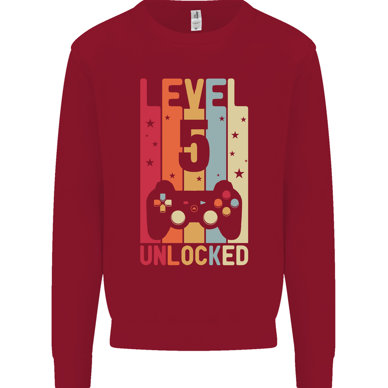 5th Birthday 5 Year Old Level Up Gamming Kids Sweatshirt Jumper Red