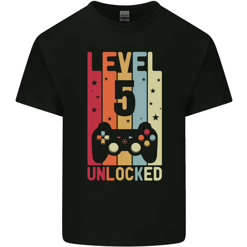 5th Birthday 5 Year Old Level Up Gamming Kids T-Shirt Childrens Black