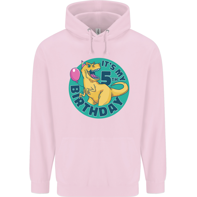 5th Birthday Dinosaur T-Rex 5 Year Old Childrens Kids Hoodie Light Pink