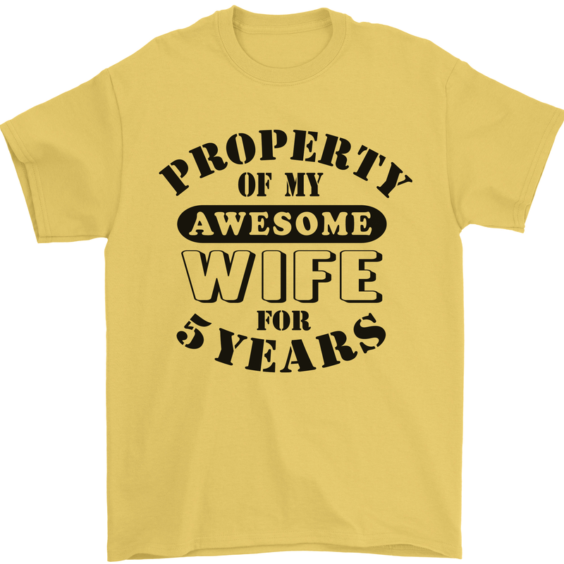 5th Wedding Anniversary 5 Year Funny Wife Mens T-Shirt 100% Cotton Yellow