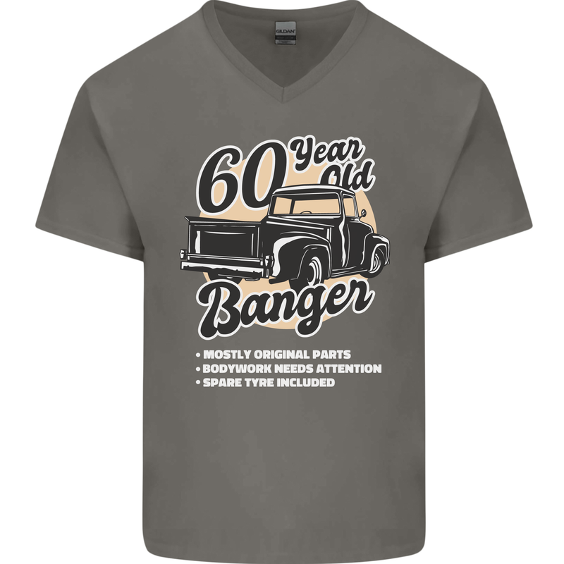 60 Year Old Banger Birthday 60th Year Old Mens V-Neck Cotton T-Shirt Charcoal