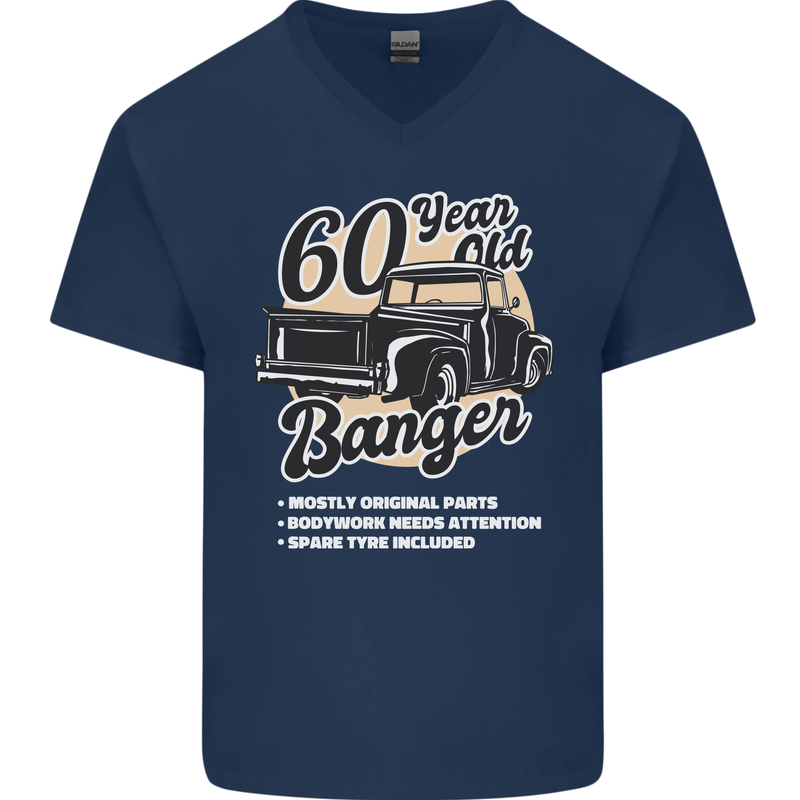 60 Year Old Banger Birthday 60th Year Old Mens V-Neck Cotton T-Shirt Navy Blue