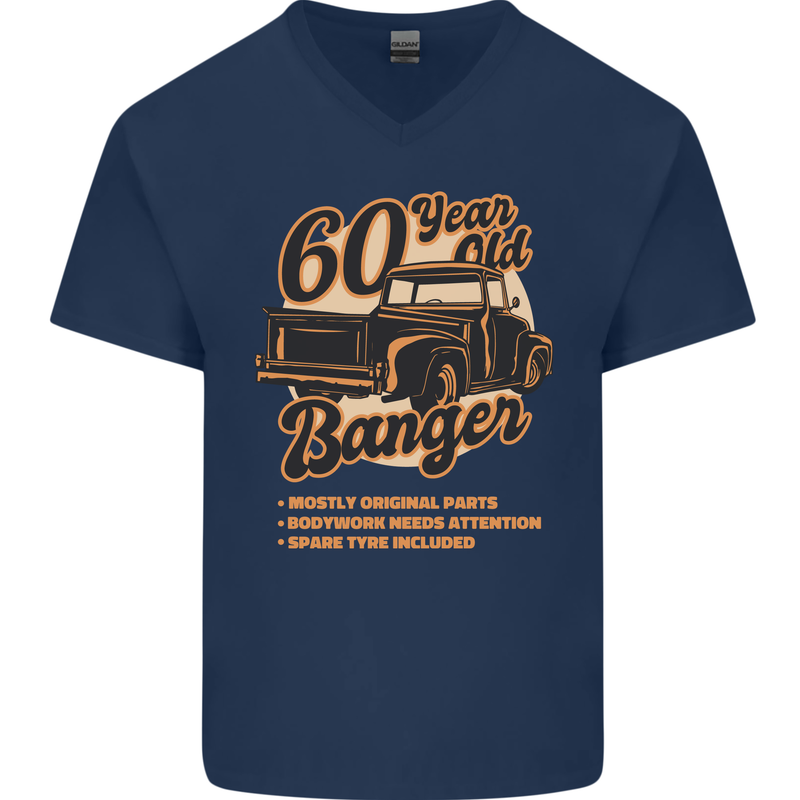 60 Year Old Banger Birthday 60th Year Old Mens V-Neck Cotton T-Shirt Navy Blue