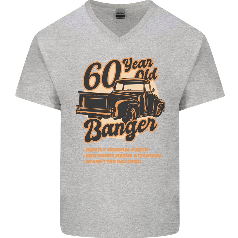 60 Year Old Banger Birthday 60th Year Old Mens V-Neck Cotton T-Shirt Sports Grey