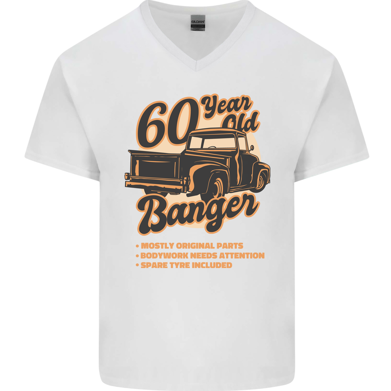 60 Year Old Banger Birthday 60th Year Old Mens V-Neck Cotton T-Shirt White