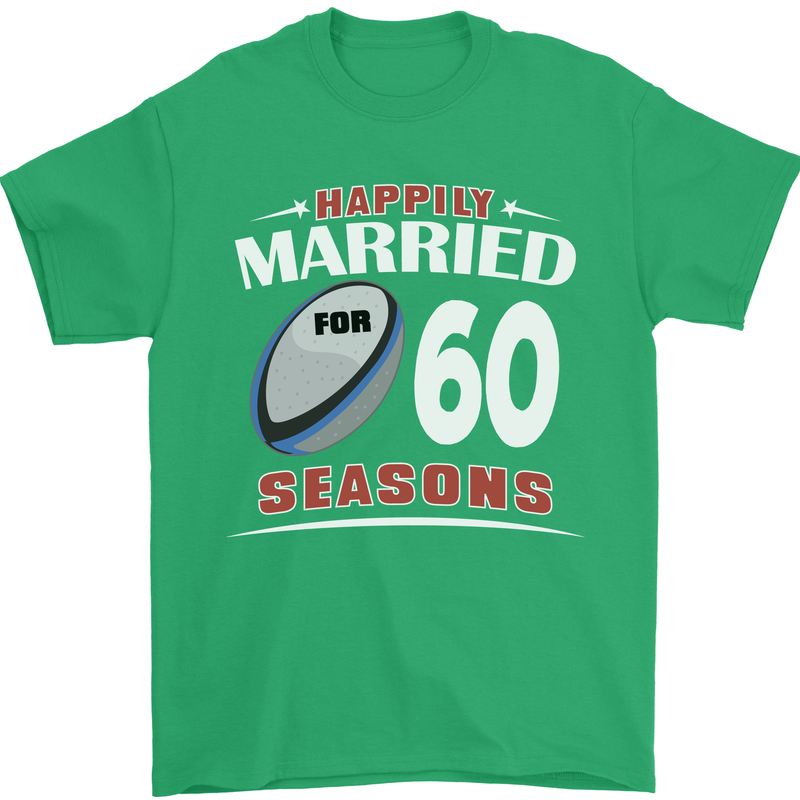 60 Year Wedding Anniversary 60th Rugby Mens T-Shirt 100% Cotton Irish Green