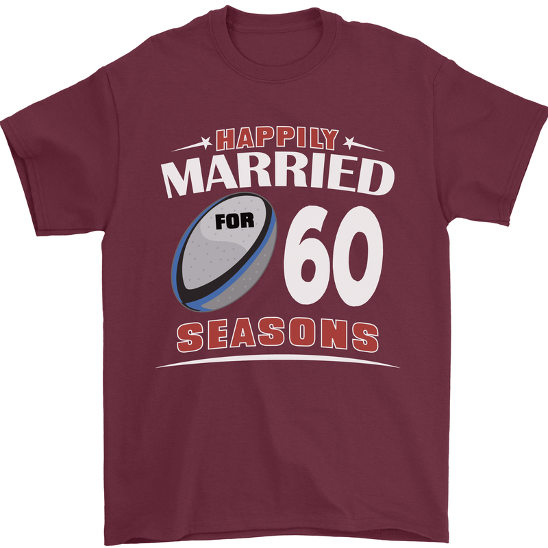 60 Year Wedding Anniversary 60th Rugby Mens T-Shirt 100% Cotton Maroon