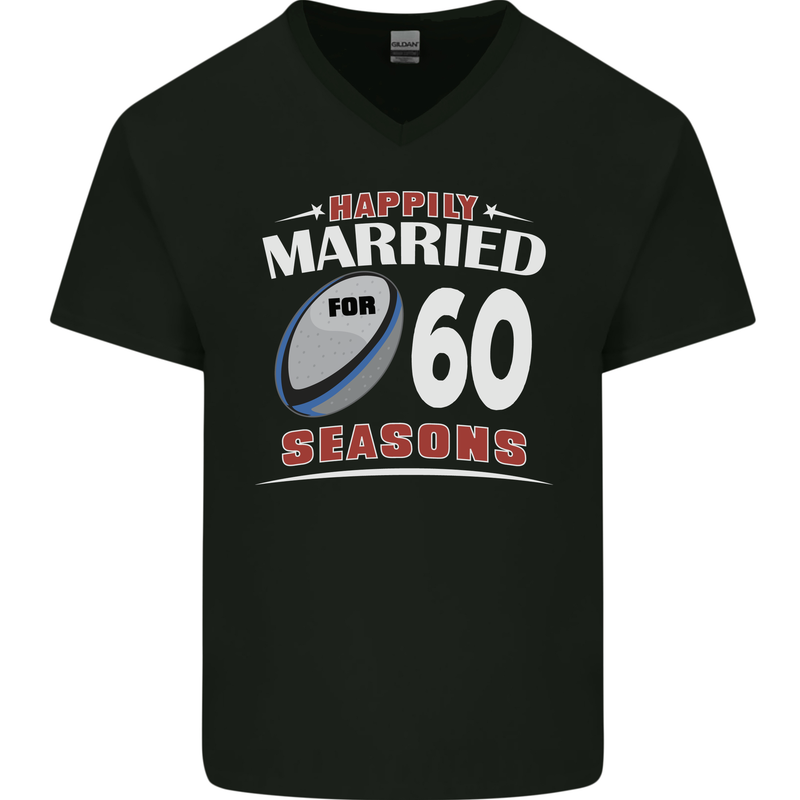 60 Year Wedding Anniversary 60th Rugby Mens V-Neck Cotton T-Shirt Black