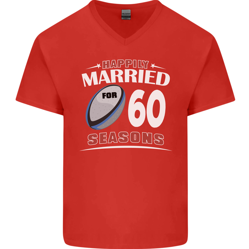 60 Year Wedding Anniversary 60th Rugby Mens V-Neck Cotton T-Shirt Red
