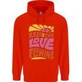 60s Keep the Love Flowing Funny Hippy Peace Mens 80% Cotton Hoodie Bright Red