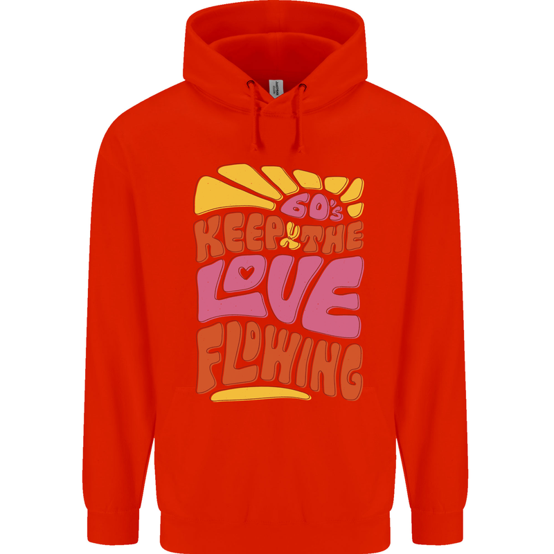 60s Keep the Love Flowing Funny Hippy Peace Mens 80% Cotton Hoodie Bright Red